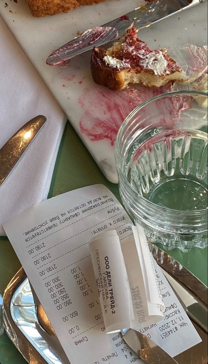 A receipt left among the plates