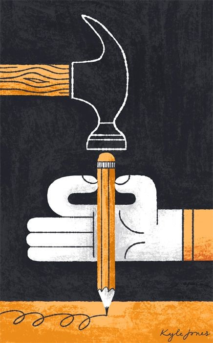 An illustration — a hammer striking a pencil